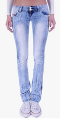 Women's Straight Cut Hip Jeans – Low Waist Blue Tie Dye
