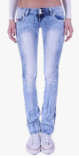 Women's Straight Cut Hip Jeans – Low Waist Blue Tie Dye