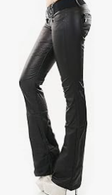 Women’s Bootcut Faux Leather Wet-Look Trousers – Ultra-Low Waist, Flared & Irresistible