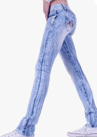 Women's Straight Cut Hip Jeans – Low Waist Blue Tie Dye
