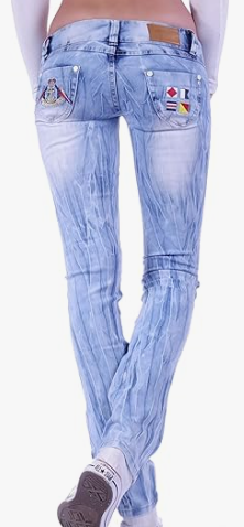 Women's Straight Cut Hip Jeans – Low Waist Blue Tie Dye