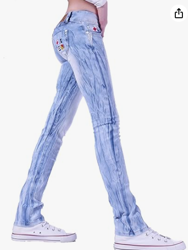 Women's Straight Cut Hip Jeans – Low Waist Blue Tie Dye